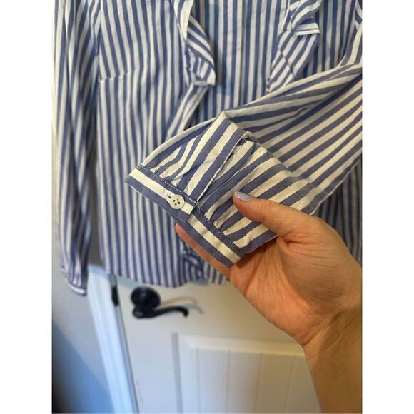 NWT Madewell Striped Ruffle Button Down Long Sleeve Blouse - Size M - G7898 - Picture 3 of 8